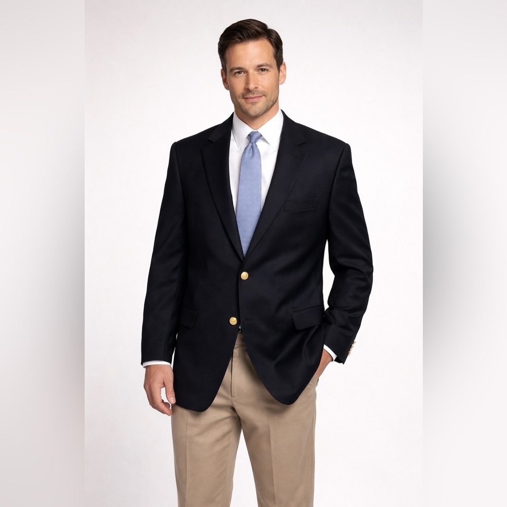 Jos A Bank Black Wool Blazer Sport Coat Gold Buttons Preppy Old Money 48R